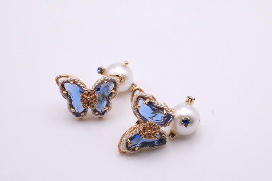 Blue Butterfly Pearl Drop